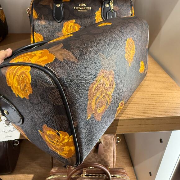 Coach CCE30 Rowan Satchel Bag In Signature Canvas With Floral Print Walnut/Black - Picture 4 of 6